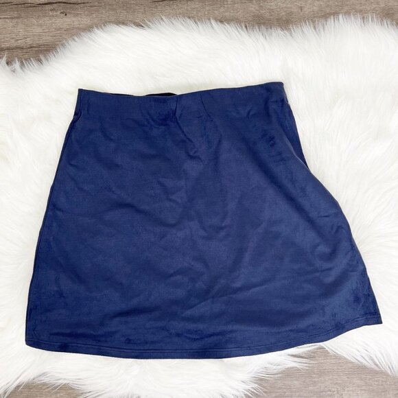 Luxe USA Navy Blue Faux Suede Mini Skirt Pull On Elastic Waist Retro Y2K Medium - Picture 2 of 6